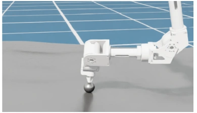 Simulated robot end effector in contact with a rough surface.